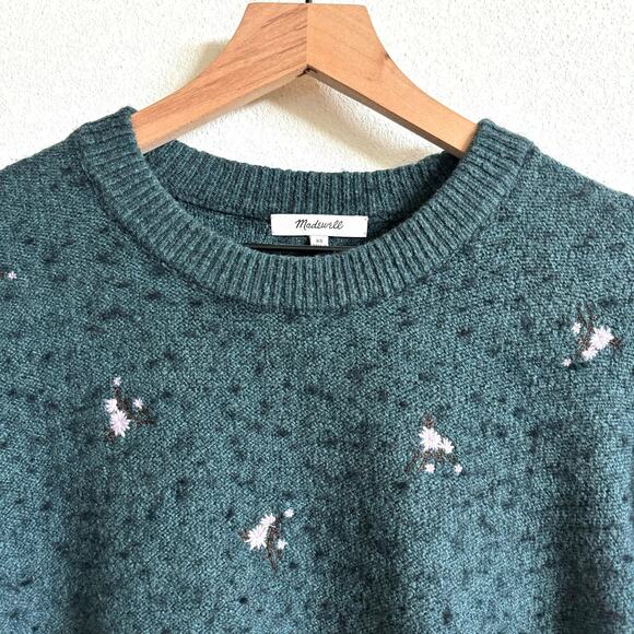 Madewell Green Embroidered Cross Stich Floral Pullover Sweater Women's XS - Picture 3 of 7